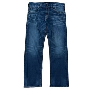 Silver Jeans Eddie Relaxed Slim Straight Mens 36x32, Fits 36x30 Blue Whiskering